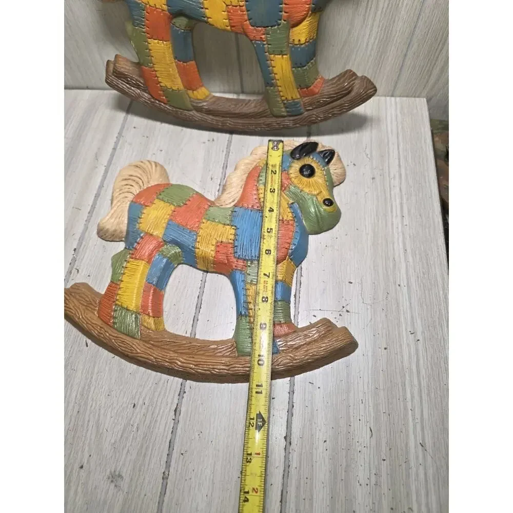 Vtg 70s Multi Color Patchwork Rocking Horse Wall Decor Foam Nursery Childs Room
